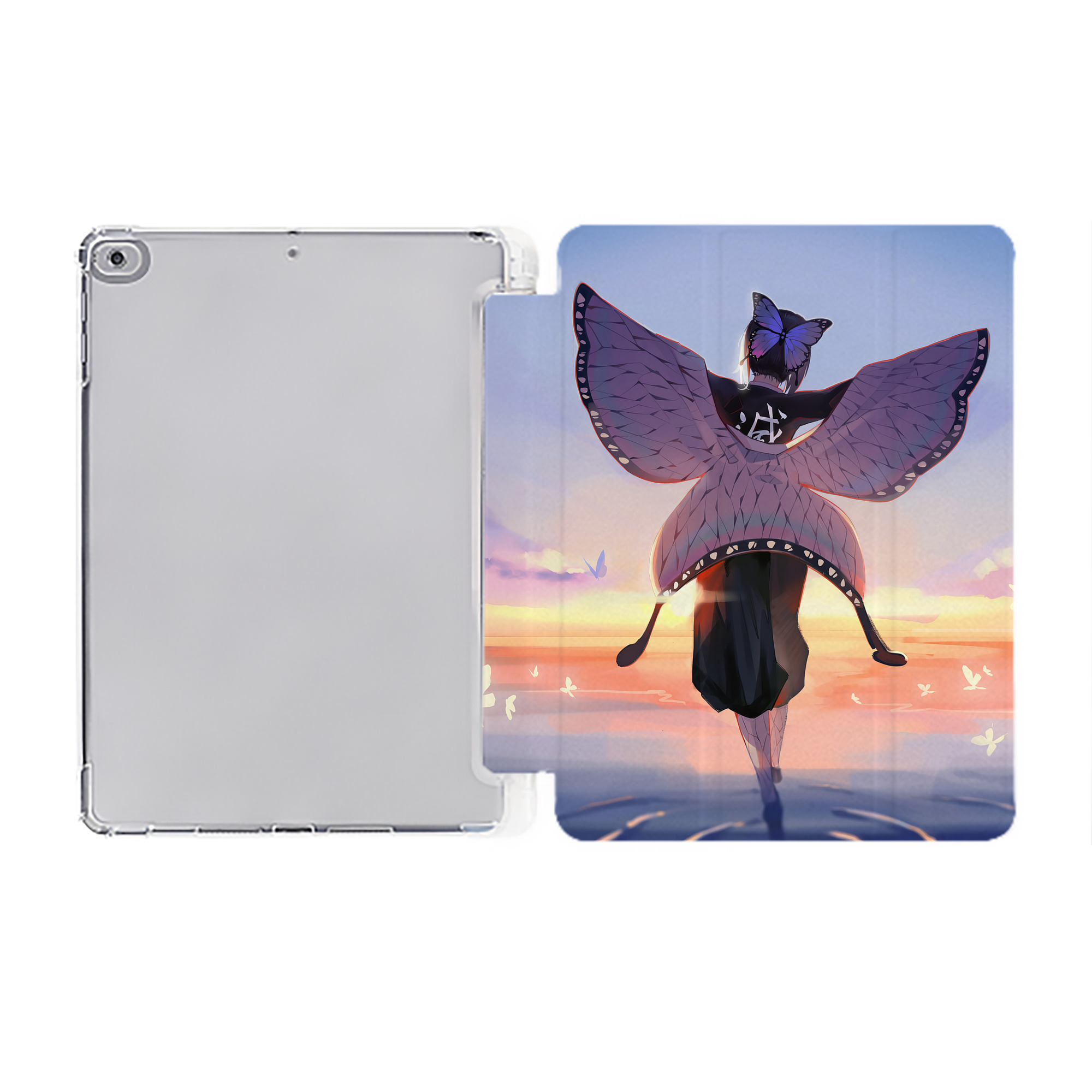 （画像用） 鬼滅の刃（きめつのやいば）蟲柱-胡蝶 しのぶ／こちょう しのぶ Kochou Shinobu IPad ケース ペン収納付き 三つ折りスタンド PUレザー×シリコン 対応機種9.5/10.5/10.9インチ